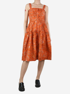 Ulla Johnson Orange floral printed strap dress - size UK 8