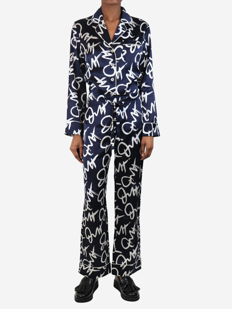 Navy and white silk pyjama set - size XS Sets Olivia Von Halle 