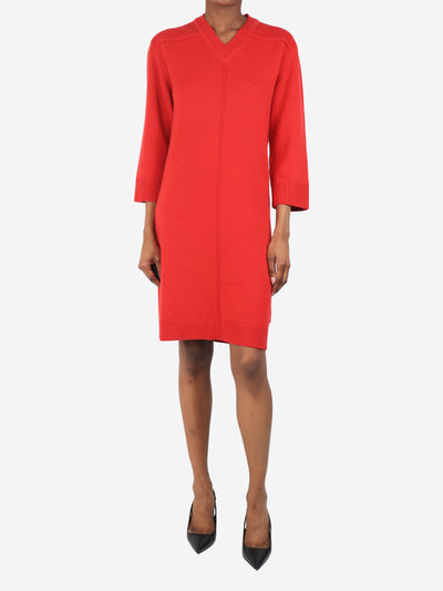 Red cashmere v-neck midi dress - size UK 6 Dresses Hermes 