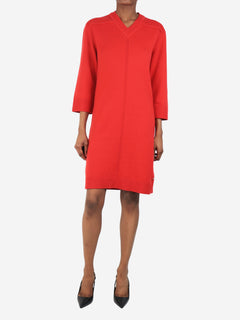 Red cashmere v-neck midi dress - size UK 6 Dresses Hermes 
