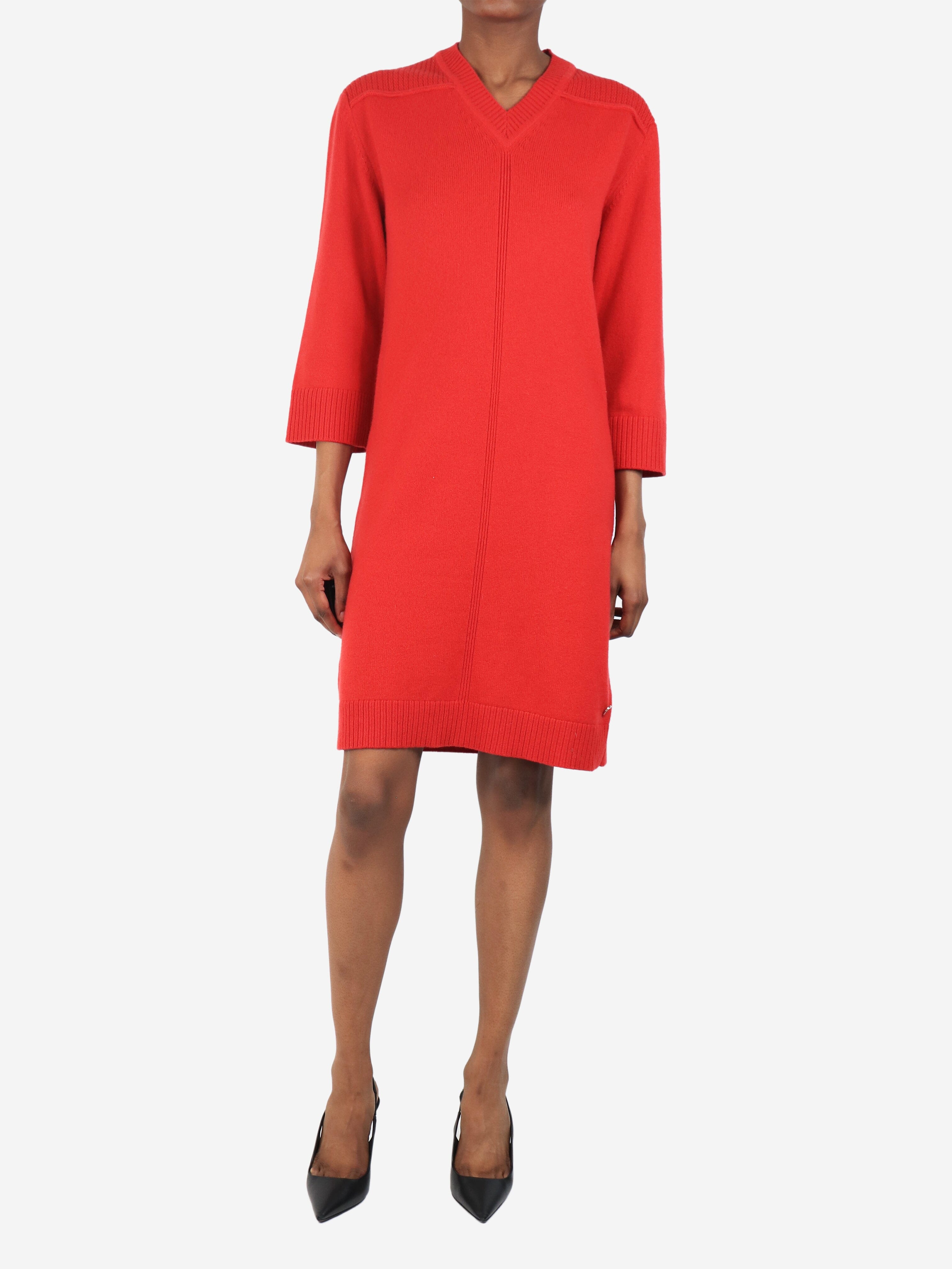 Red cashmere v-neck midi dress - size UK 6 Dresses Hermes 