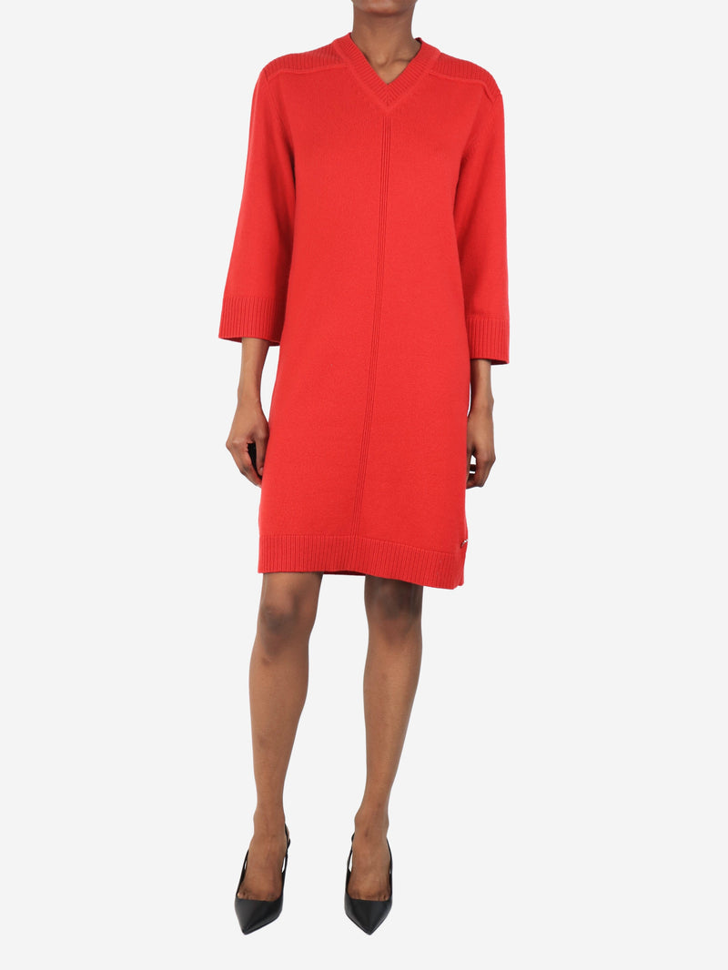 Red cashmere v-neck midi dress - size UK 6 Dresses Hermes 
