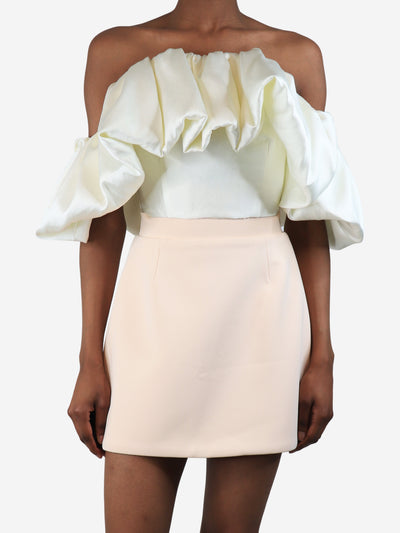 Cream off-shoulder puff-sleeved crop-top - size UK 8 Tops Solace London 