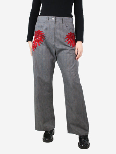 Grey wool-blend embroidery trousers - size UK 12 Trousers Dries Van Noten 