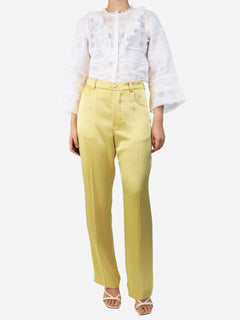 Yellow satin straight-leg trousers - size UK 10 Trousers Nanushka 