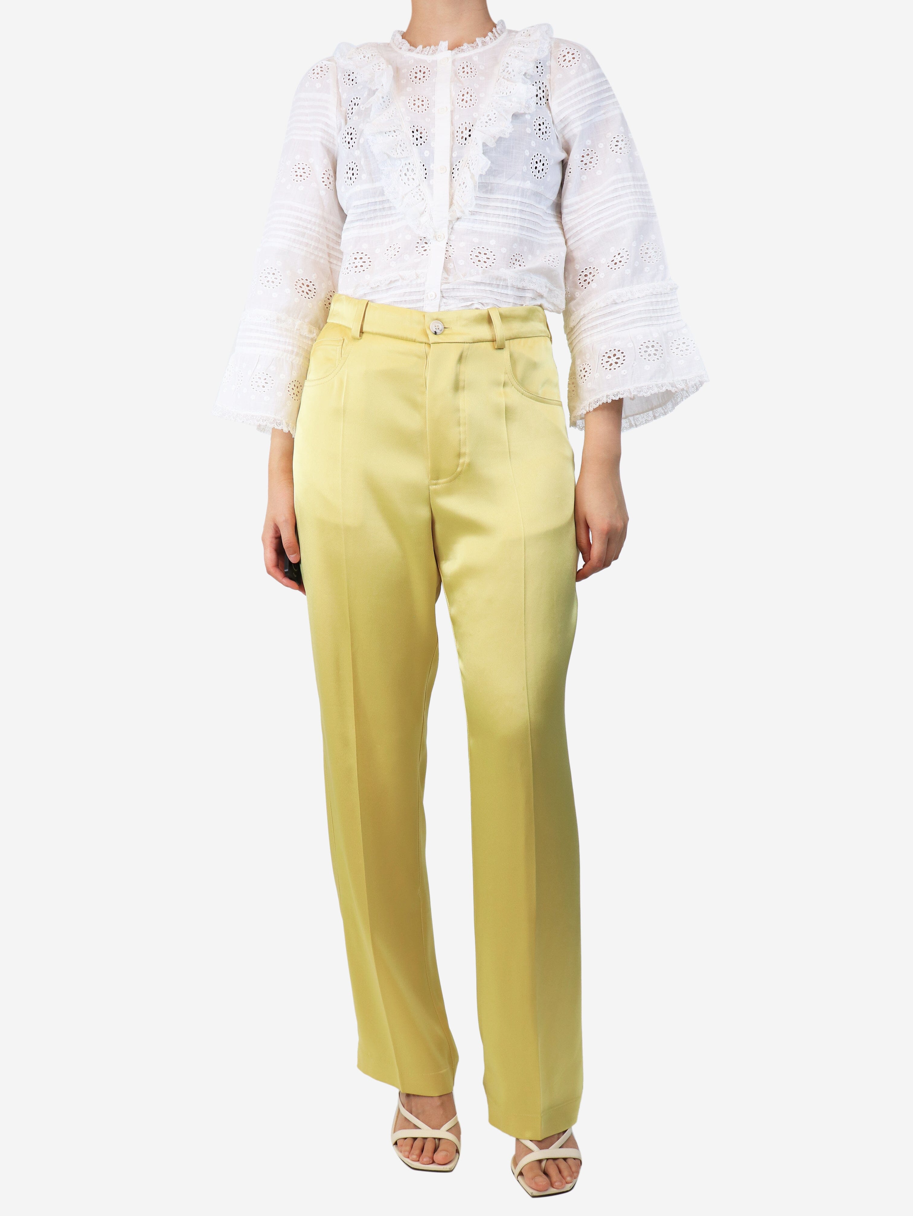 Yellow satin straight-leg trousers - size UK 10 Trousers Nanushka 