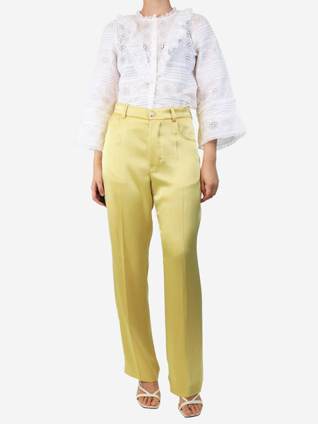 Yellow satin straight-leg trousers - size UK 10 alternate image