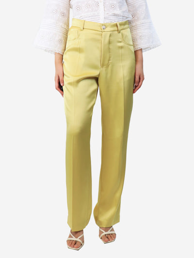 Yellow satin straight-leg trousers - size UK 10 Trousers Nanushka 