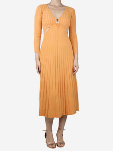 Sandro Orange V-neckline ribbed midi dress - size UK 8