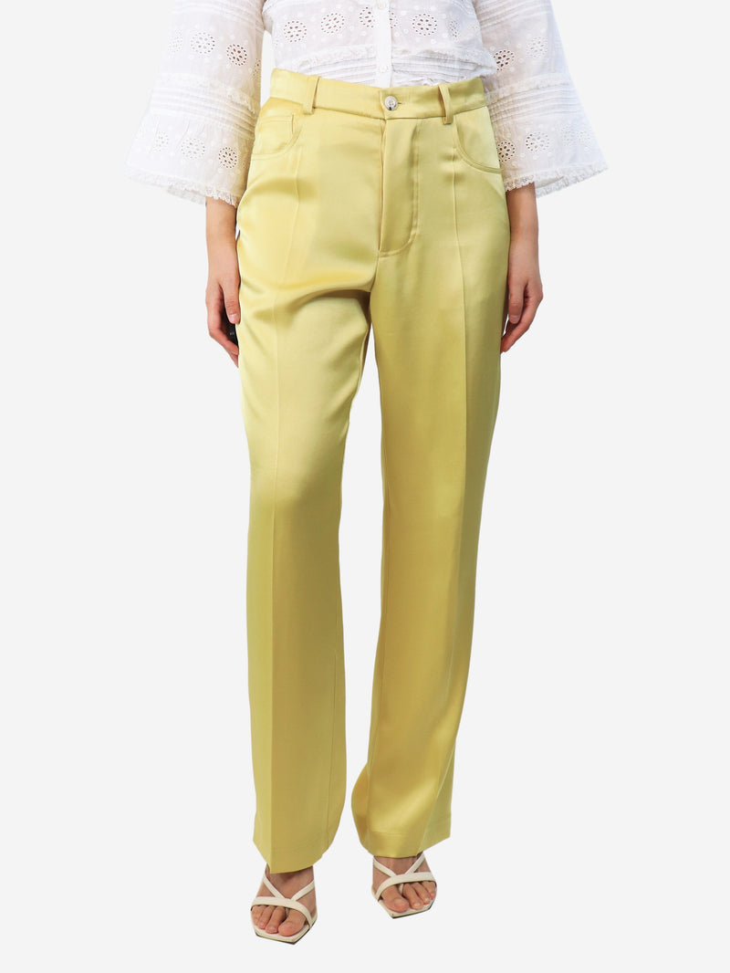 Yellow satin straight-leg trousers - size UK 10 Trousers Nanushka 