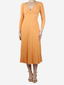 Sandro Orange V-neckline ribbed midi dress - size UK 8