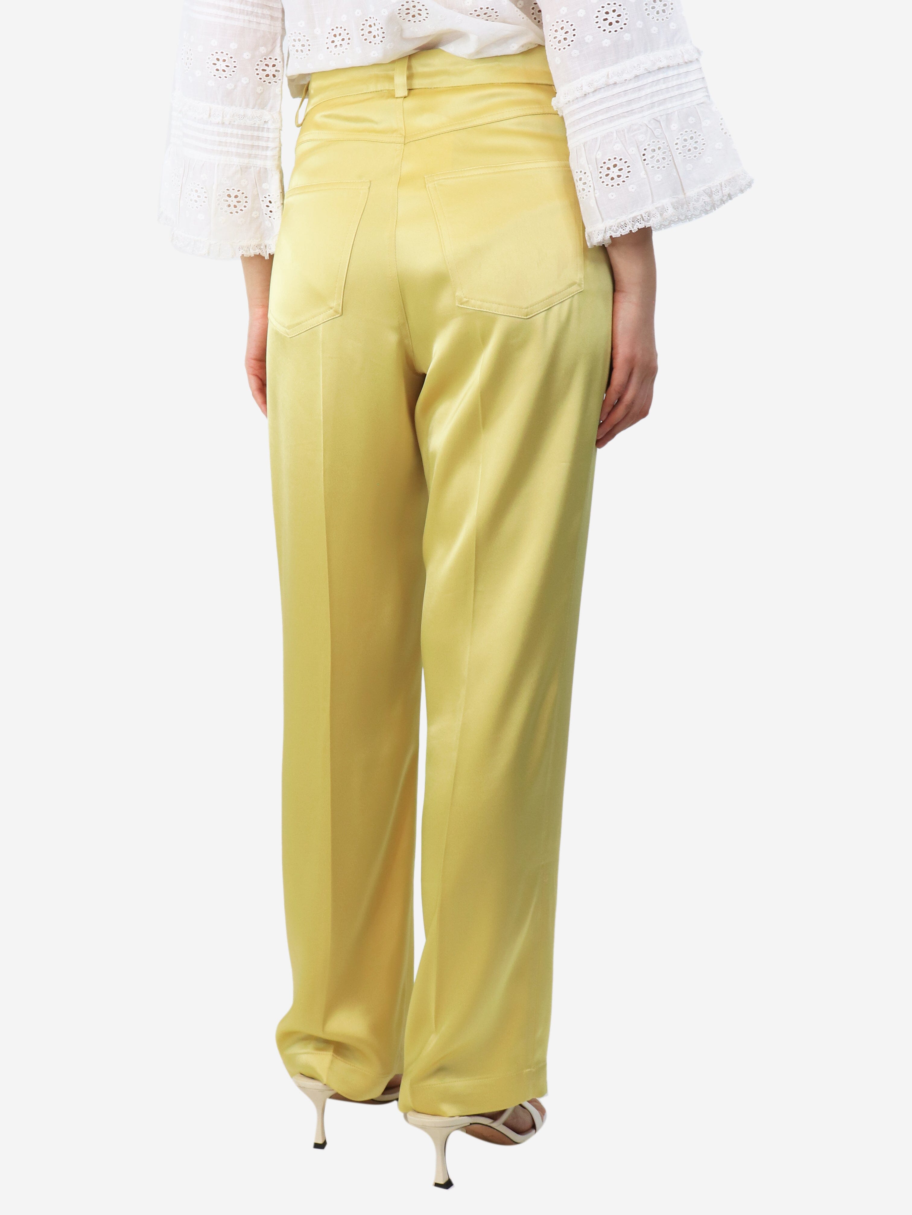 Yellow satin straight-leg trousers - size UK 10 Trousers Nanushka 