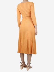 Sandro Orange V-neckline ribbed midi dress - size UK 8