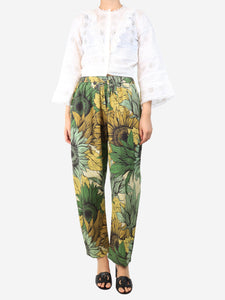 Plumo Green and yellow Breezy sunflower pants - size UK 10