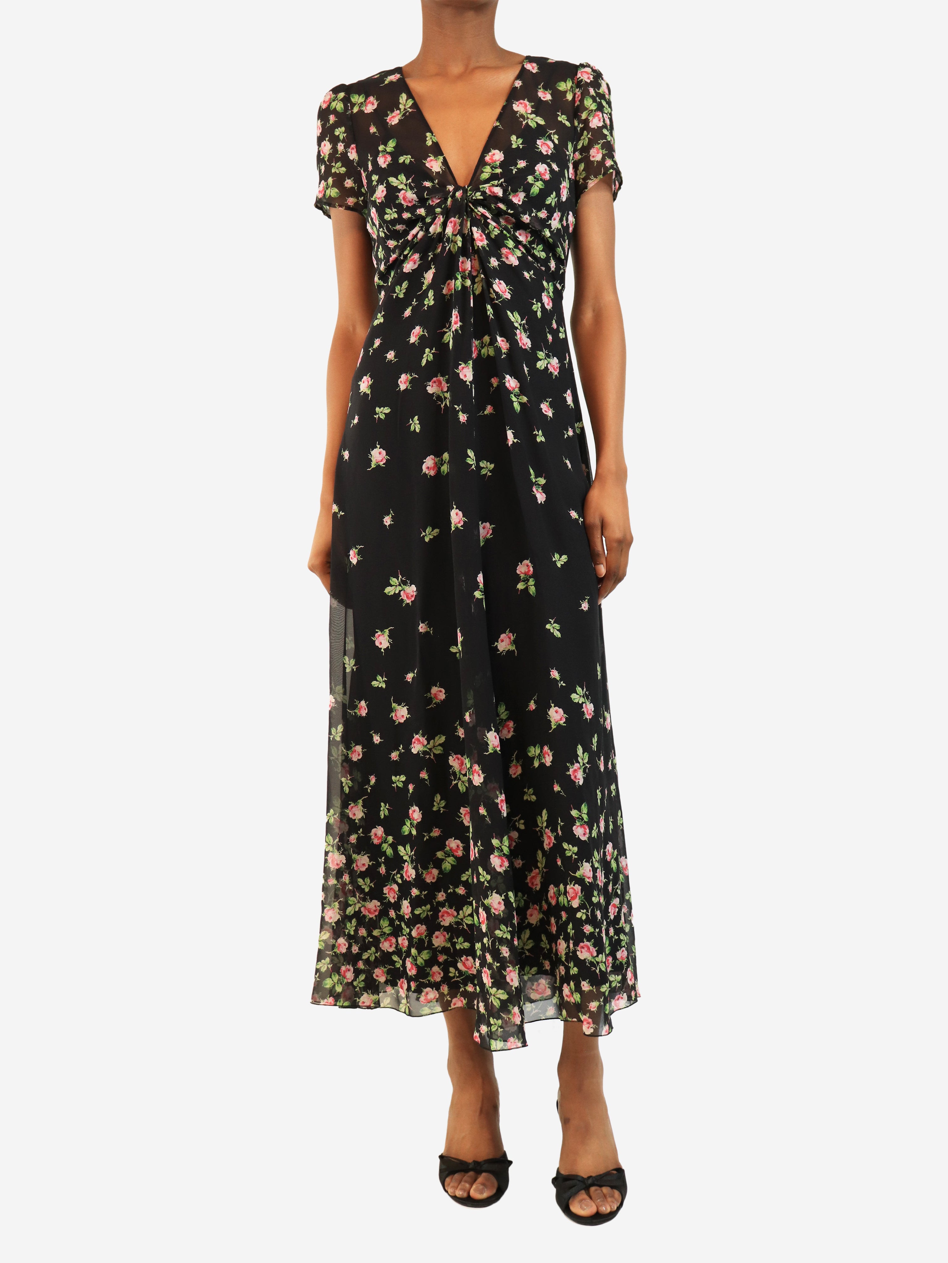 Black silk floral dress - size UK 8