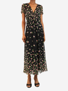 Black silk floral dress - size UK 8