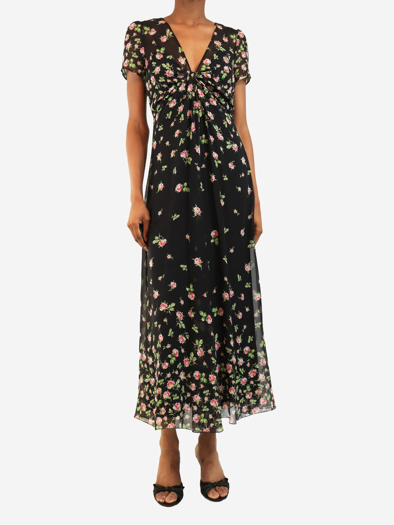 Black silk floral dress - size UK 8