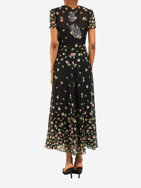 Black silk floral dress - size UK 8 alternate image