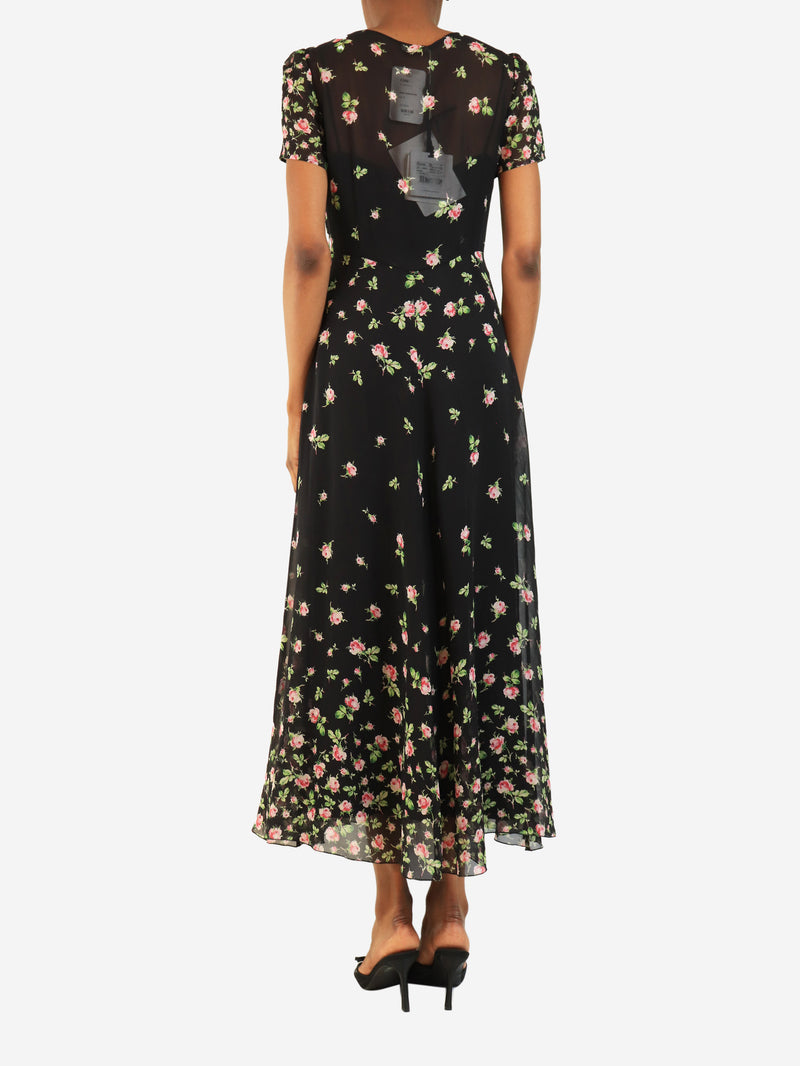 Black silk floral dress - size UK 8