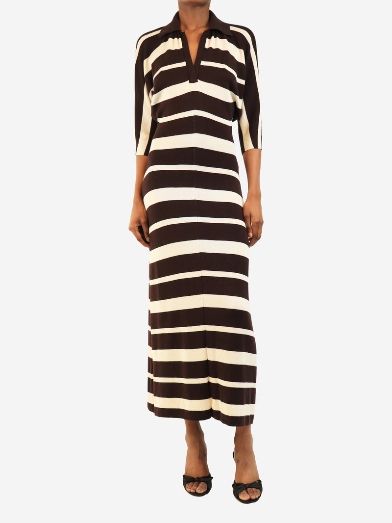 Brown and cream striped with collared dress - size S