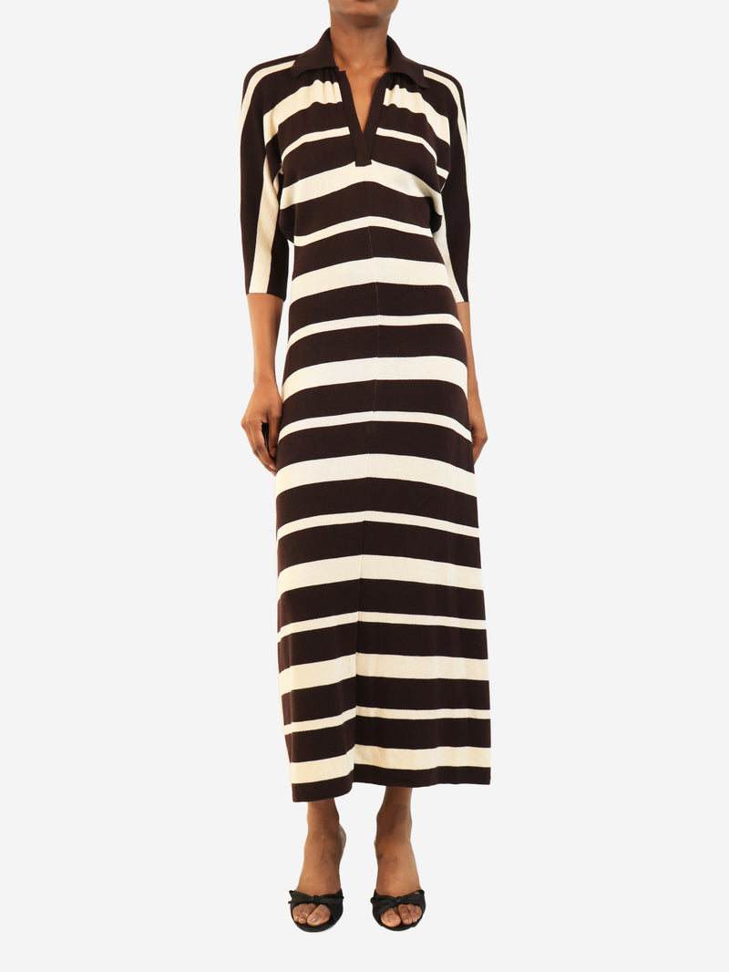 Brown and cream striped with collared dress - size S