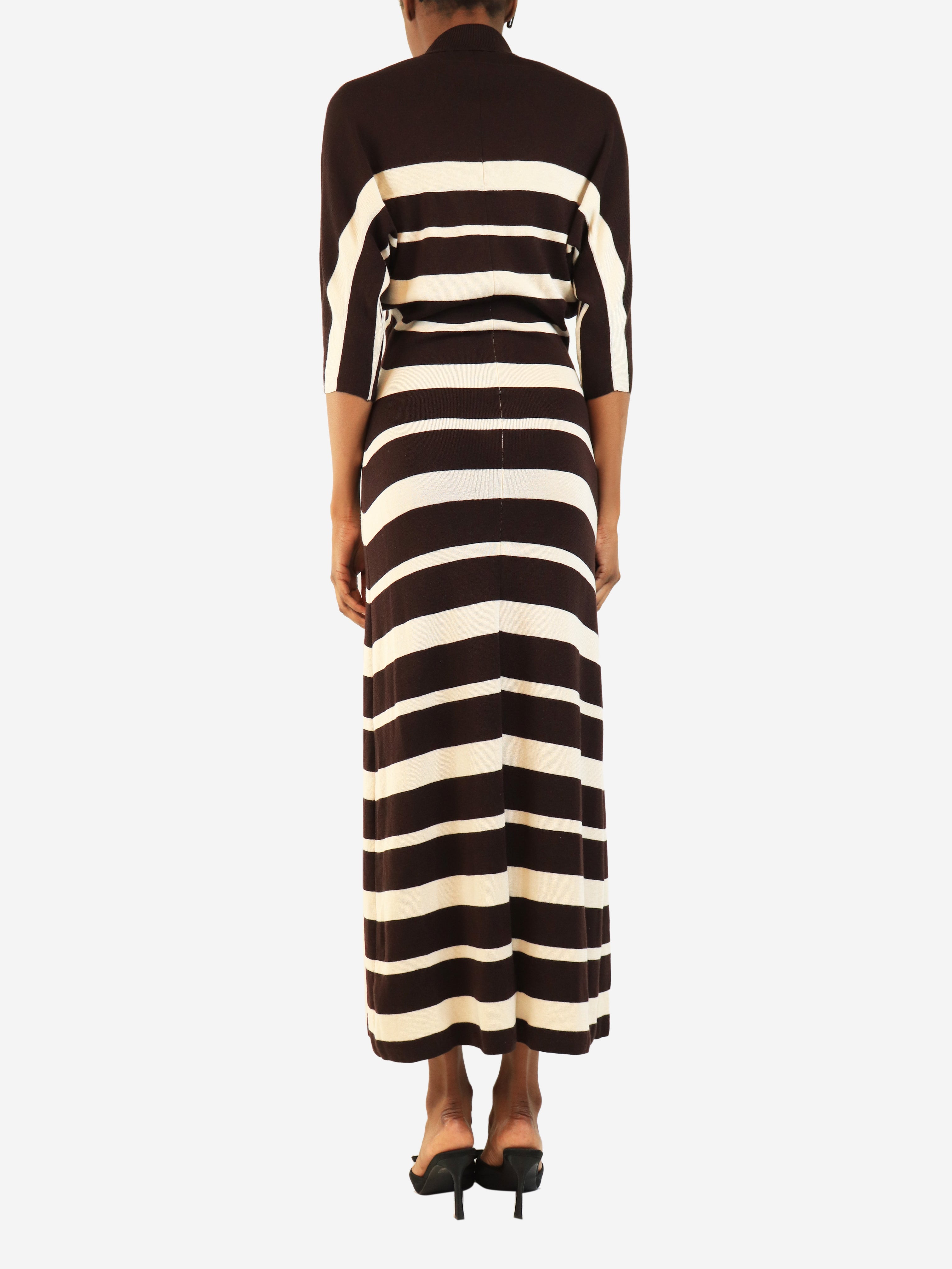 Brown and cream striped with collared dress - size S