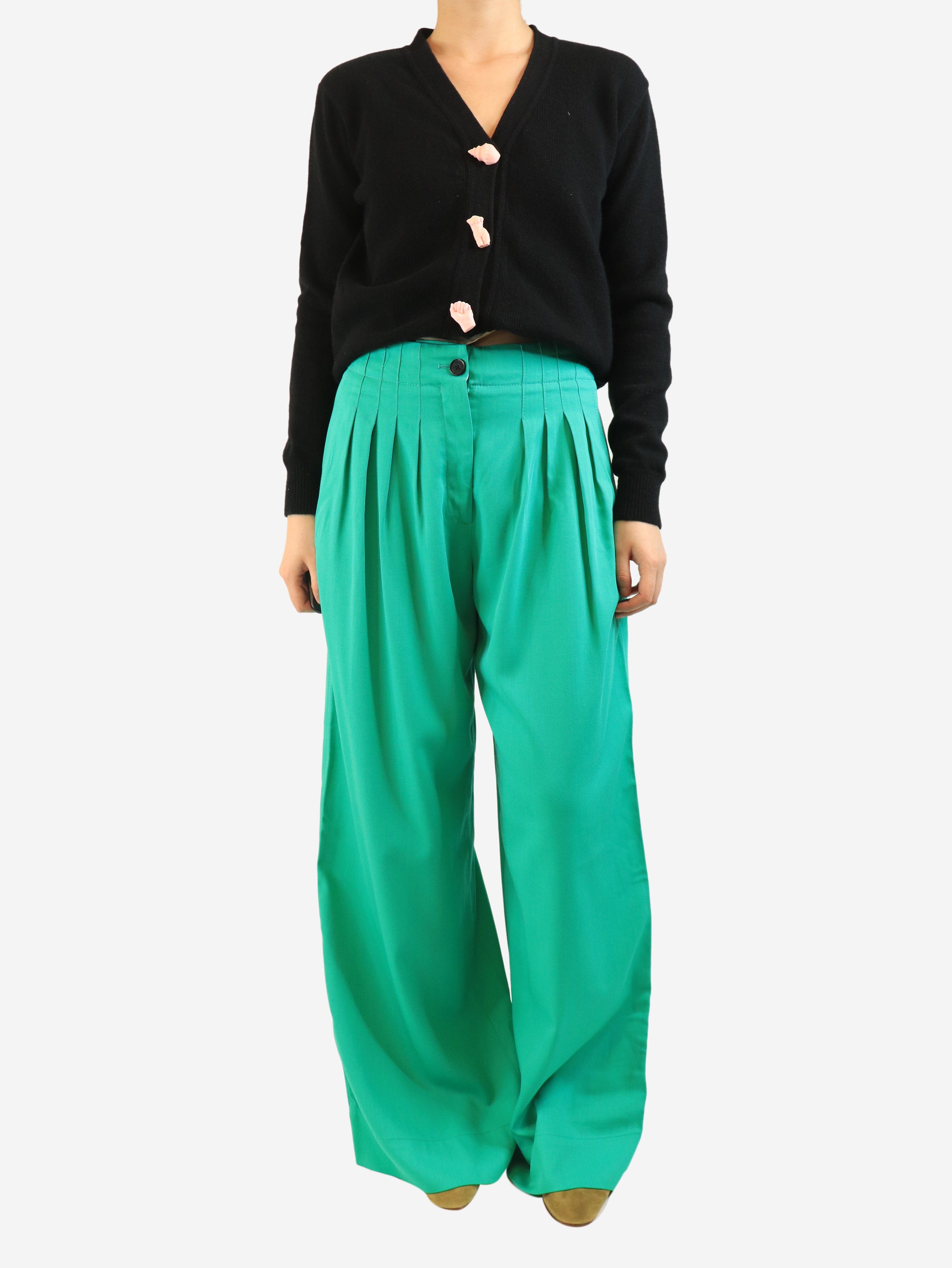 Green wide leg trousers - size UK 10 Trousers ME+EM 