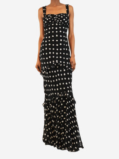 Black and white polka dot maxi dress - size UK 8 Dresses Saloni 