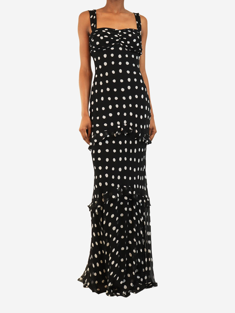Black and white polka dot maxi dress - size UK 8 Dresses Saloni 