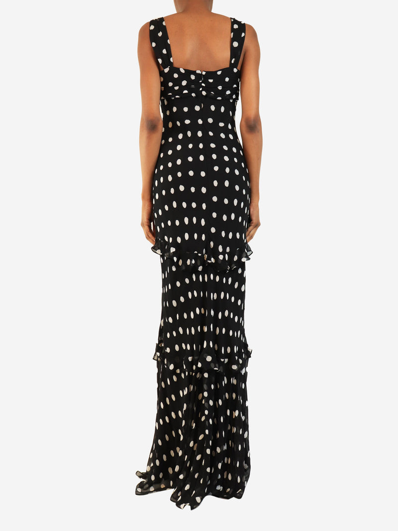 Black and white polka dot maxi dress - size UK 8 Dresses Saloni 