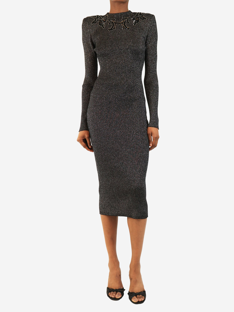 Black and silver lurex-knit midi dress - size S