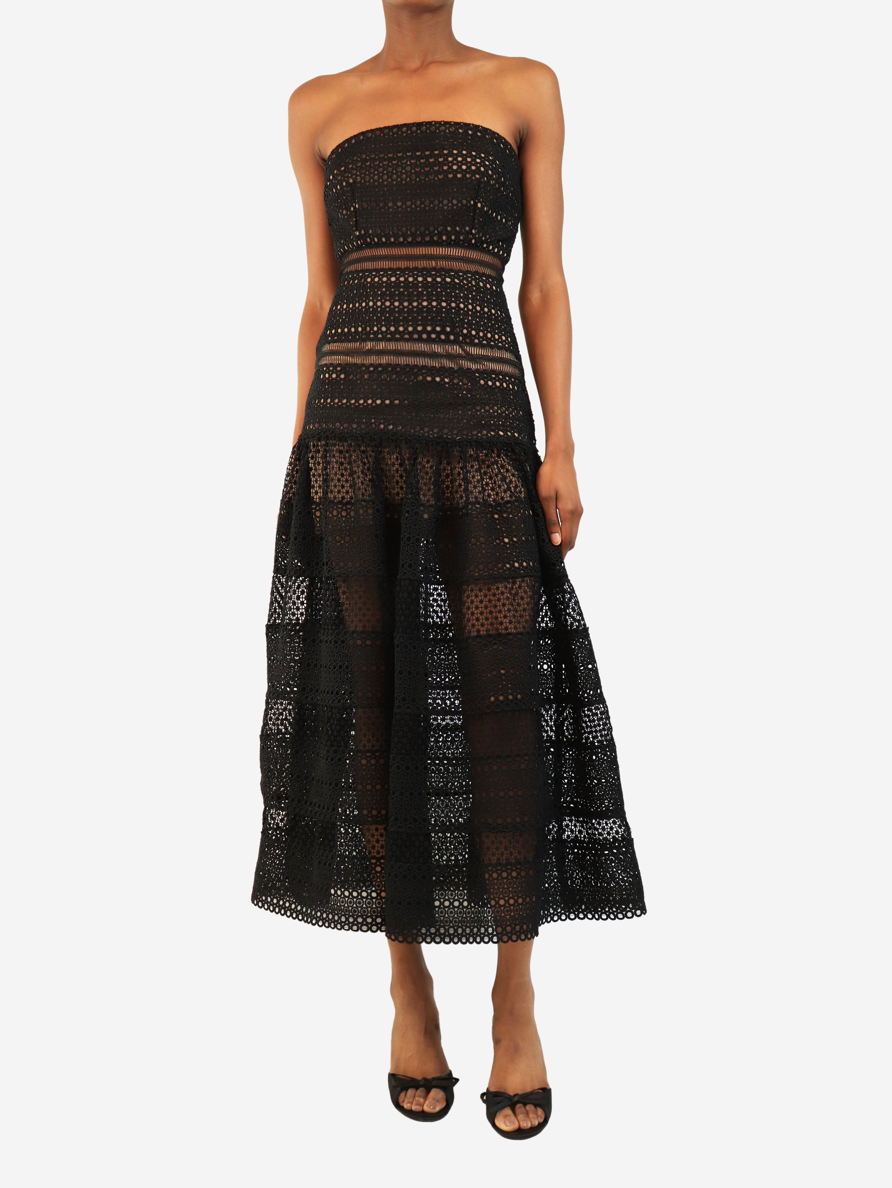 Black strapless broderie-anglaise dress - size UK 6