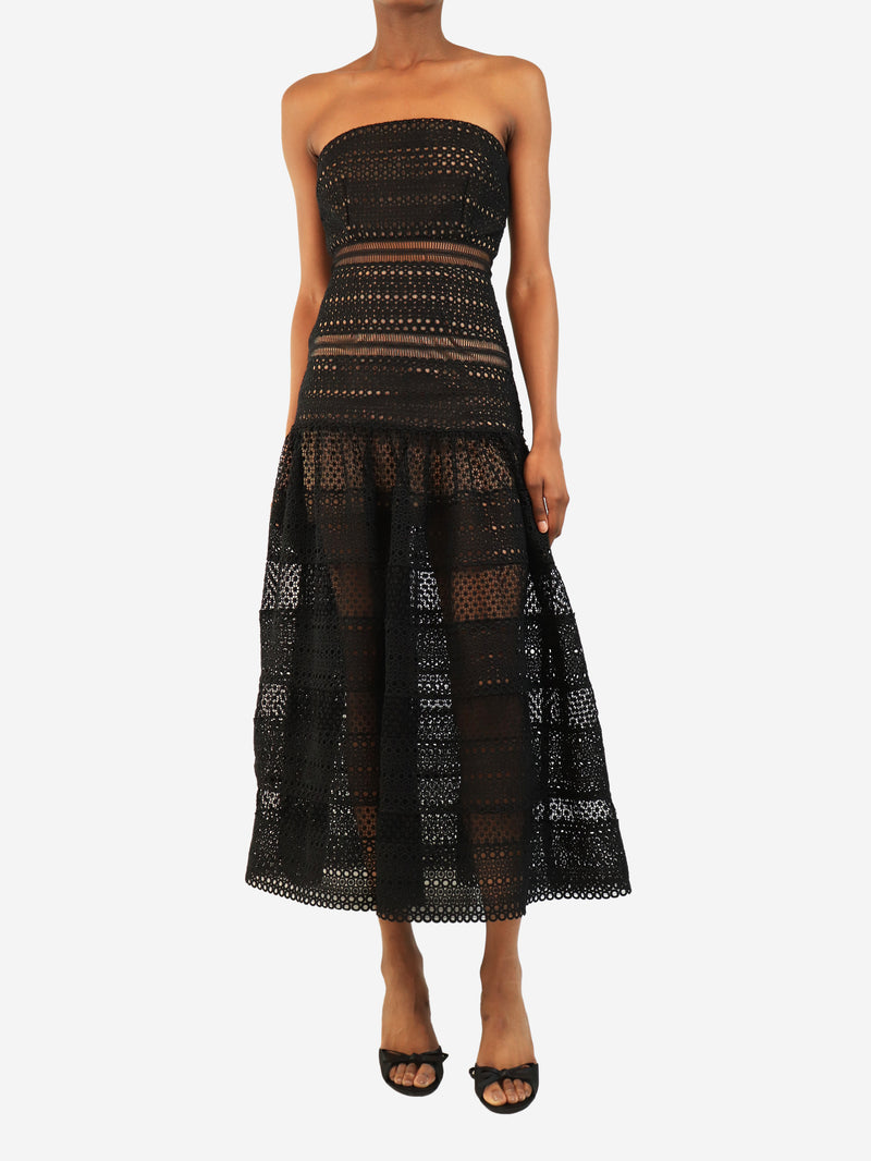 Black strapless broderie-anglaise dress - size UK 6