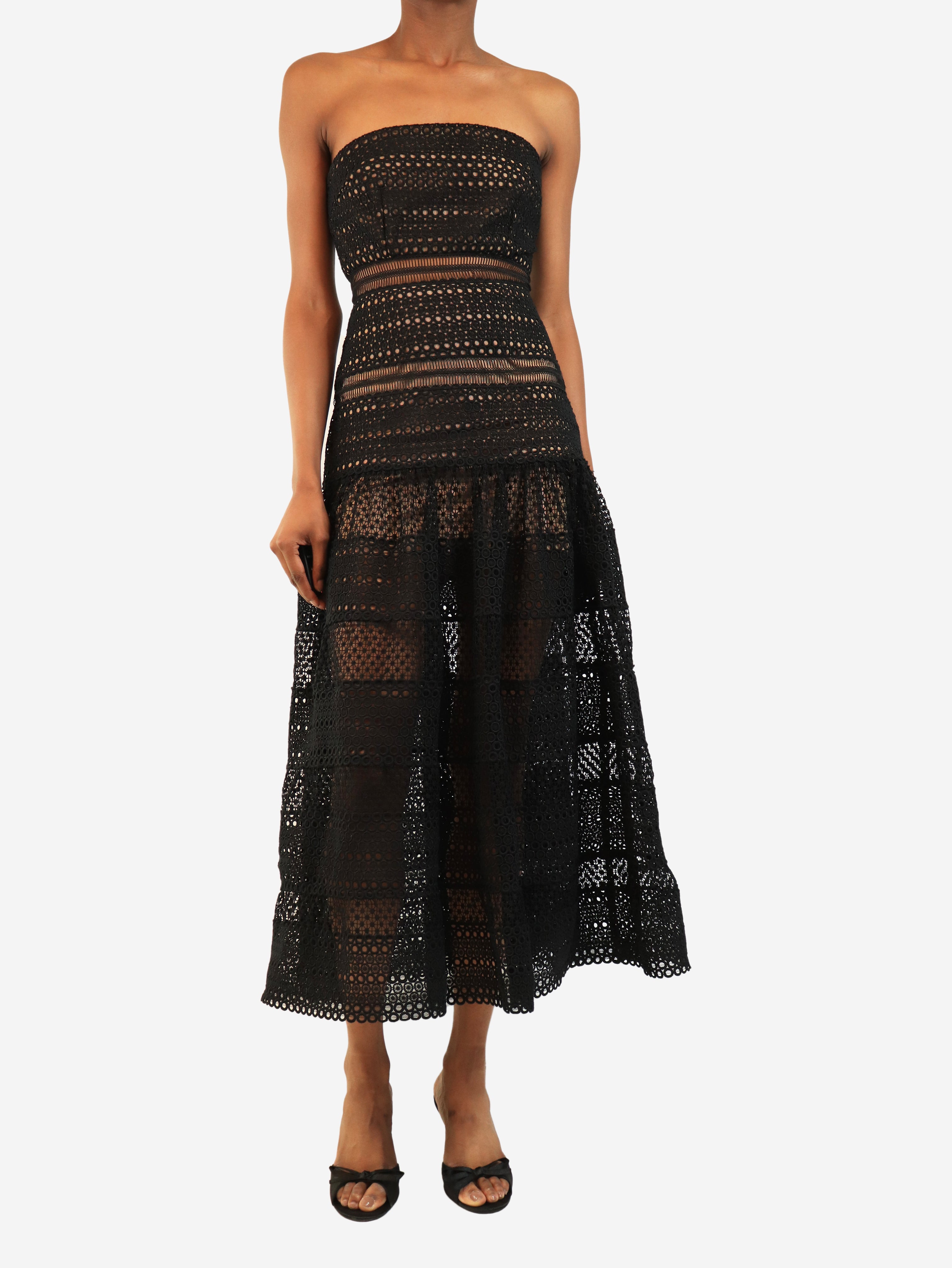Black strapless broderie-anglaise dress - size UK 6