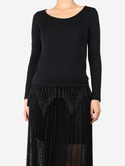 Black tassle-trim top - size UK 8 Tops Emilio Pucci 