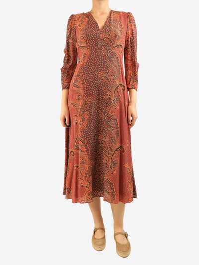 Red paisley silk midi dress - size UK 12 Dresses Etro 