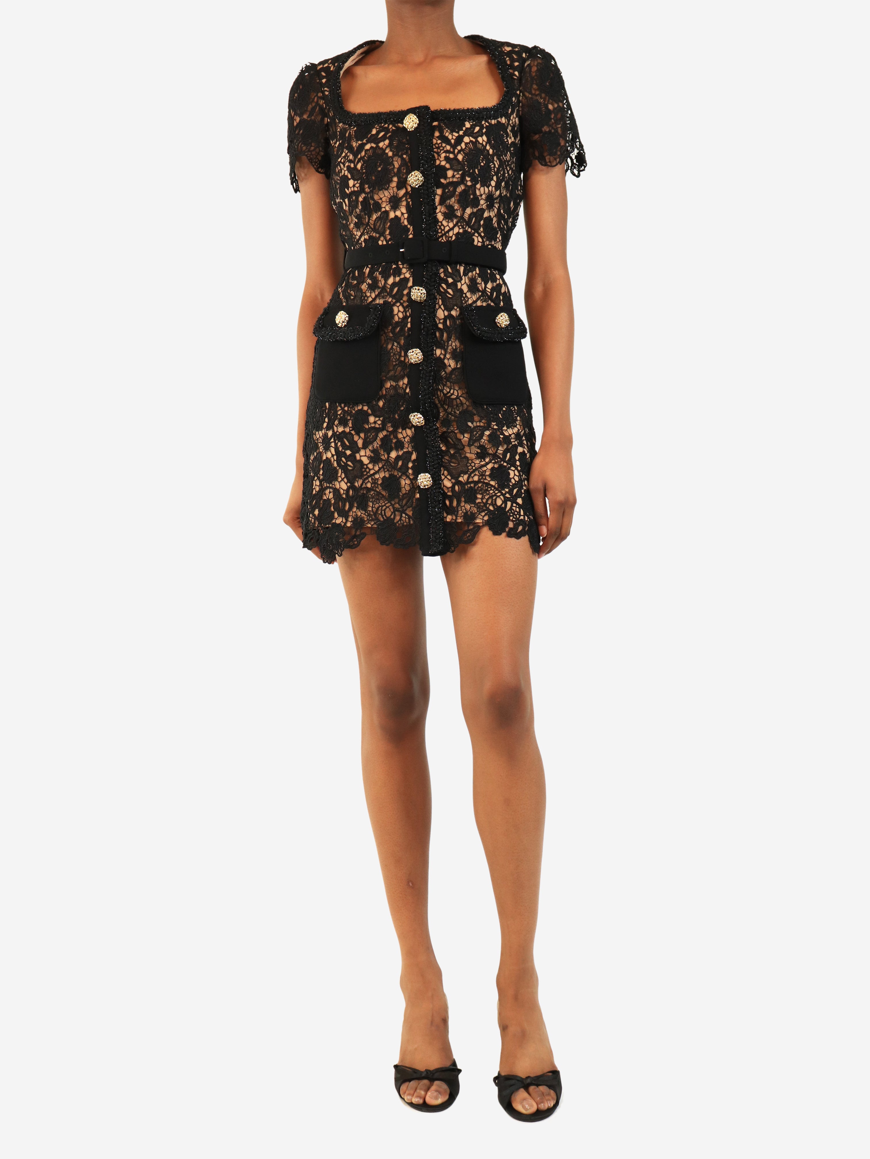 Black lace mini dress - size UK 4