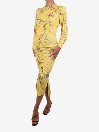 Yellow floral print ruched midi dress - size S Dresses Preen