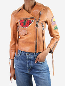Gucci Tan leather biker jacket - size IT 36