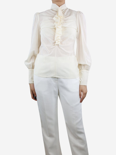 Cream high-neck frill blouse - size UK 10 Tops Zimmermann 