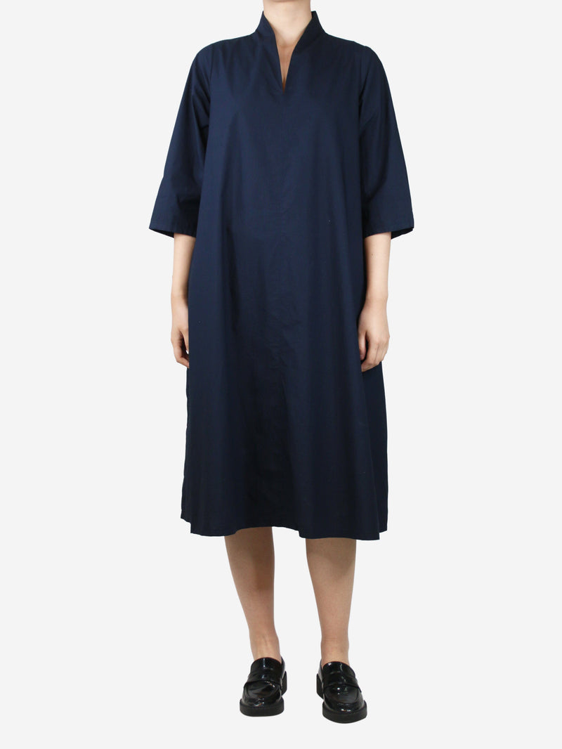 Navy blue cotton midi dress