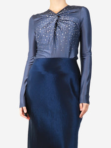 Paco Rabanne Grey diamante embellished twist-detail top - size UK 10