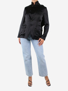 Comme Des Garçons Black belted satin jacket - size UK 8