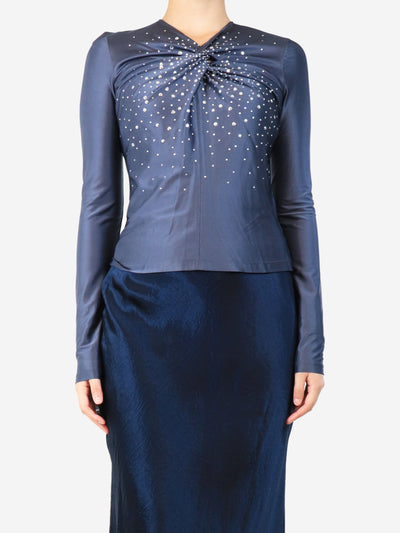 Grey diamante embellished twist-detail top - size UK 10 Tops Paco Rabanne 