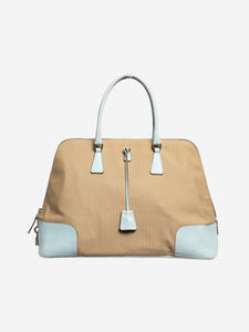 Prada Light blue and beige canvas top handle bag