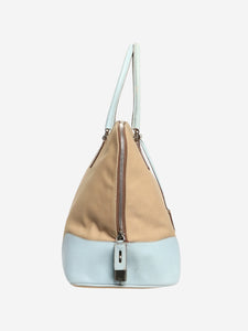 Prada Light blue and beige canvas top handle bag