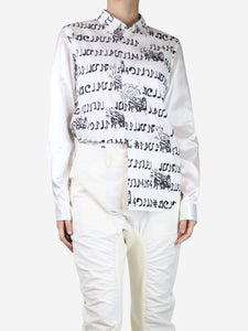 Comme Des Garçons White printed satin sleeved shirt - size UK 8