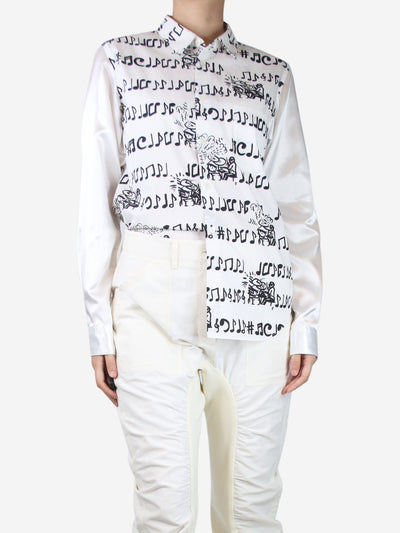 White printed satin sleeved shirt - size UK 8 Tops Comme Des Garçons 