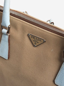 Prada Light blue and beige canvas top handle bag