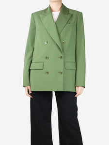 Tibi Green double-breasted wool cutout blazer - size UK 8